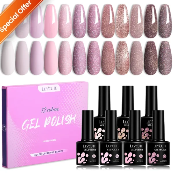 Acrylic Nails Kit 12PCS Glitter Gel Polish Soak Off UV Set