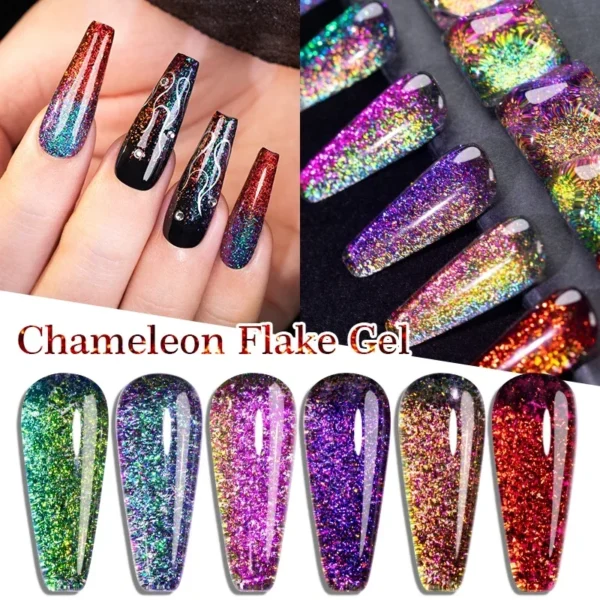 Acrylic Nails Kit Chameleon Flake Gel UV Glitter Polish 5ML - Image 2