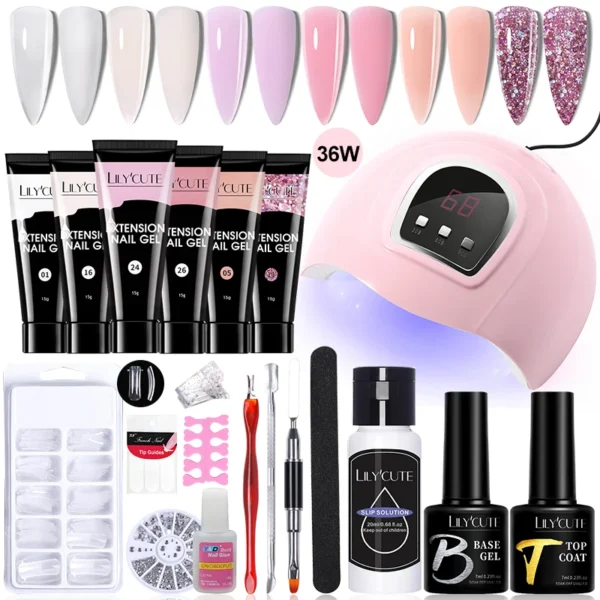 Acrylic Nails Kit With Quick Extension Gel And UV Lamp Set