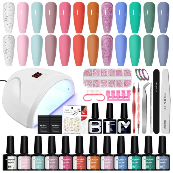 Acrylic Nails Kit with UV LED Lamp, 12 Colors Gel Set