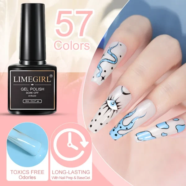 Limegirl 8ml Acrylic Nails Kit: Gel Nail Polish Set with Base & Top Coat, Pink Glitter UV Gel - Image 4