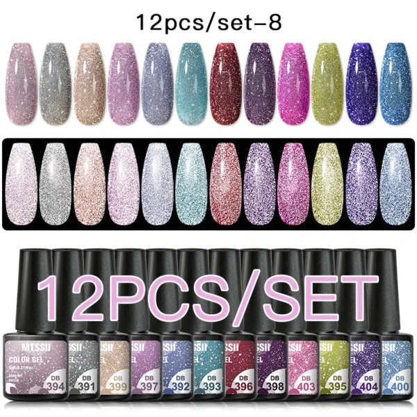 Acrylic Nails Kit With Glitter Reflective Gel Polish Set UV - Image 6
