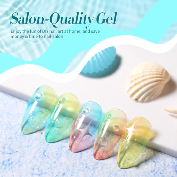 Acrylic Nails Kit: 7ml Sea Glass Jelly Gel Polish Set 6 Bottles - Image 3