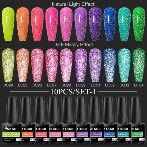 Acrylic Nails Kit With Reflective Gel Polish, Base, Top Coat Set