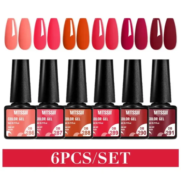 Mtssii 6PCS Red Gel Polish Set with Glitter, Matte Top Coat, Acrylic Nails Kit