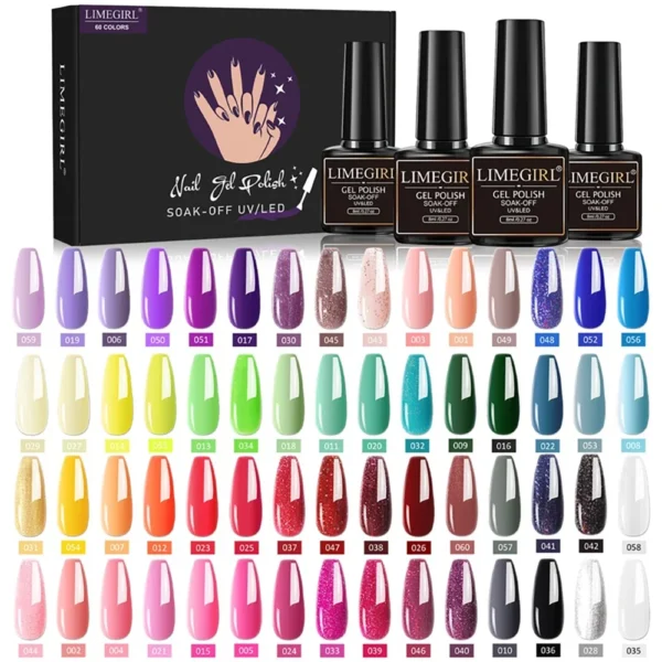 Acrylic Nails Kit 60 Colors Gel Polish Set With Base & Top Coat