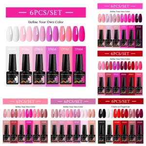 Acrylic Nails Kit With Rose Red Pink Nude Gel Polish Set