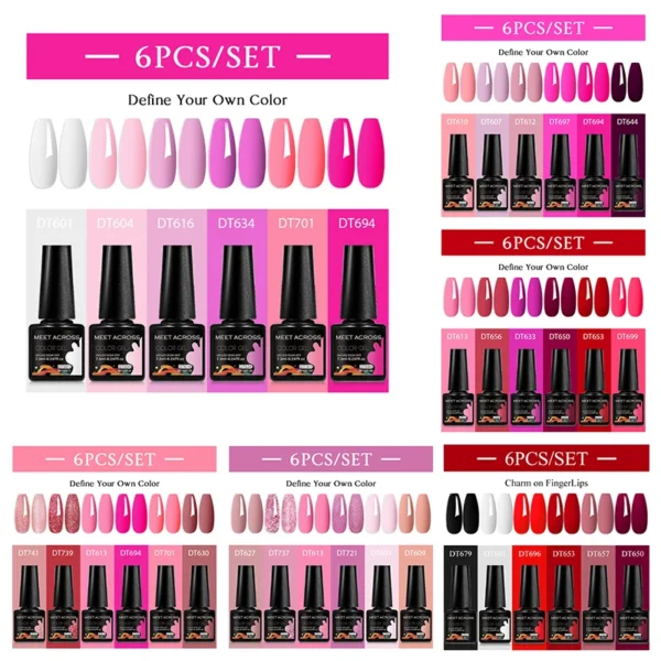 Acrylic Nails Kit With Rose Red Pink Nude Gel Polish Set
