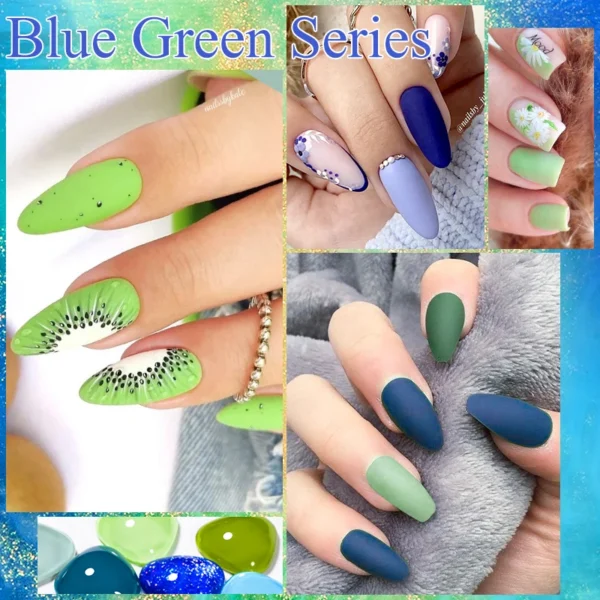 Acrylic Nails Kit: 2/6Pcs Blue Green Gel Polish Set, UV LED - Image 3