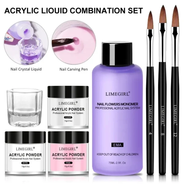 Acrylic Nails Kit With Powder, Glue, Lamp, Glitter, Tools, Tips - Image 5
