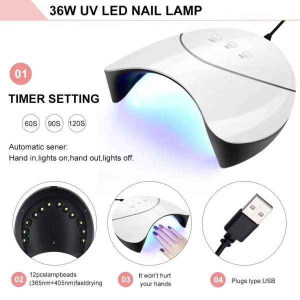 Acrylic Nails Kit With UV LED Lamp And Gel Polish Set - Image 3