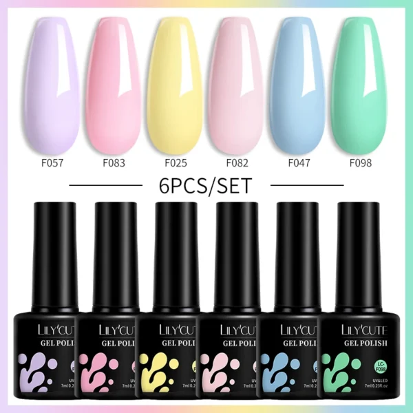 LILYCUTE 6Pcs Acrylic Nails Kit with UV LED Gel & Top Coat