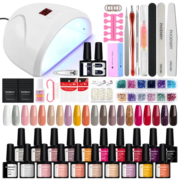 Phoenixy Acrylic Nails Kit: Gel Colors, 36W Lamp, Nail Tools