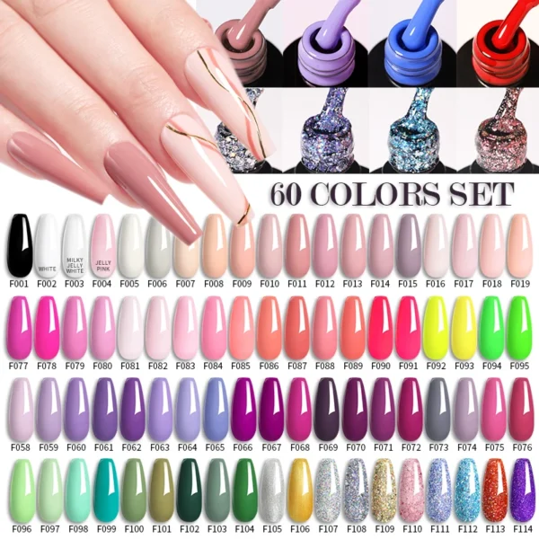 Acrylic Nails Kit: Nude Pink Glitter UV Gel Manicure Set 20/60Pcs