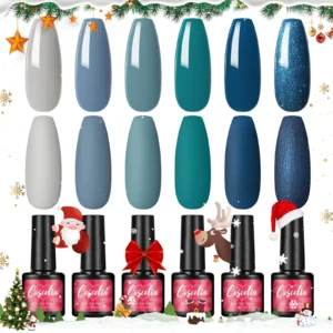 Acrylic Nails Kit With Green Purple Glitter Gel Polish Set