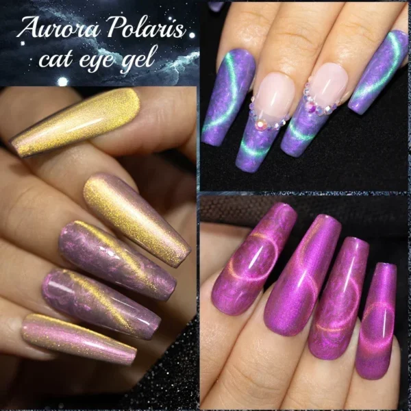 Acrylic Nails Kit: 6Pcs Aurora Shell, Magnetic Glitter, Cat Eye Gel - Image 5