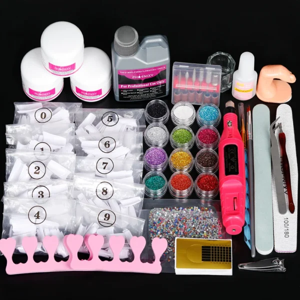 Acrylic Nails Kit Professional Set with Powder, Glitter, Tools
