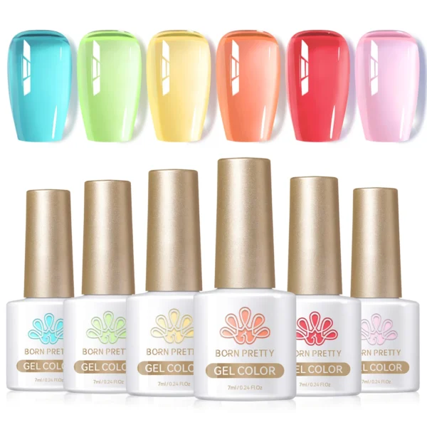Acrylic Nails Kit: 7ml Sea Glass Jelly Gel Polish Set 6 Bottles