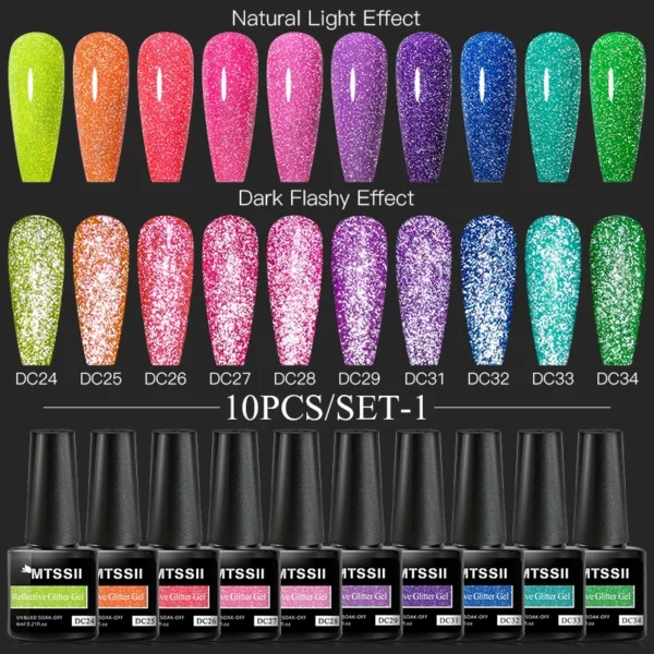 Acrylic Nails Kit With Glitter Reflective Gel Polish Set UV