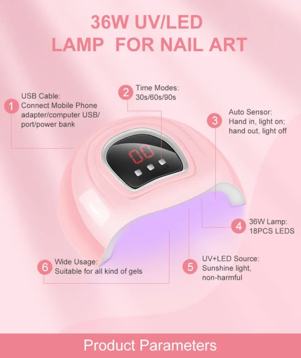 Acrylic Nails Kit 54W LED Lamp Electric Manicure Machine Set - Image 6