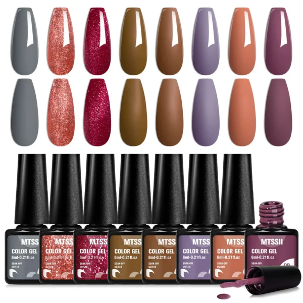 Acrylic Nails Kit Sparkling Autumn Series Glitter Gel Polish Set