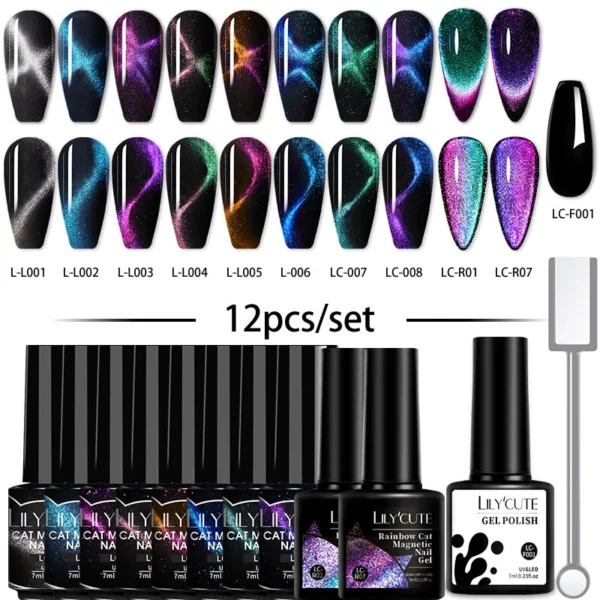 Acrylic Nails Kit 9D Rainbow Magnetic Gel Polish Set Tool