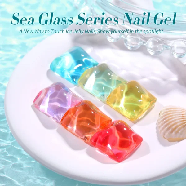 Acrylic Nails Kit: 7ml Sea Glass Jelly Gel Polish Set 6 Bottles - Image 2
