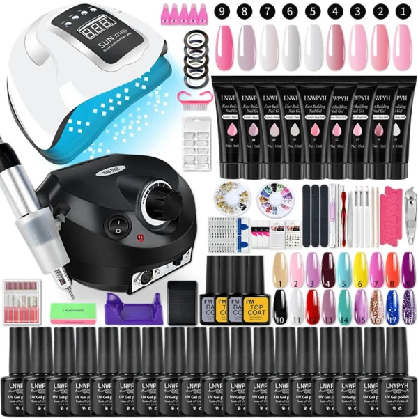 Acrylic Nails Kit Gel Polish Set With UV LED Lamp Dryer Tools