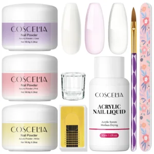 Acrylic Nails Kit with 30ML Liquid, Powder & Nail Art Brushes