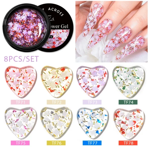 Acrylic Nails Kit with 8Pcs Dried Flower Gel Polish & Nail Art Glitter