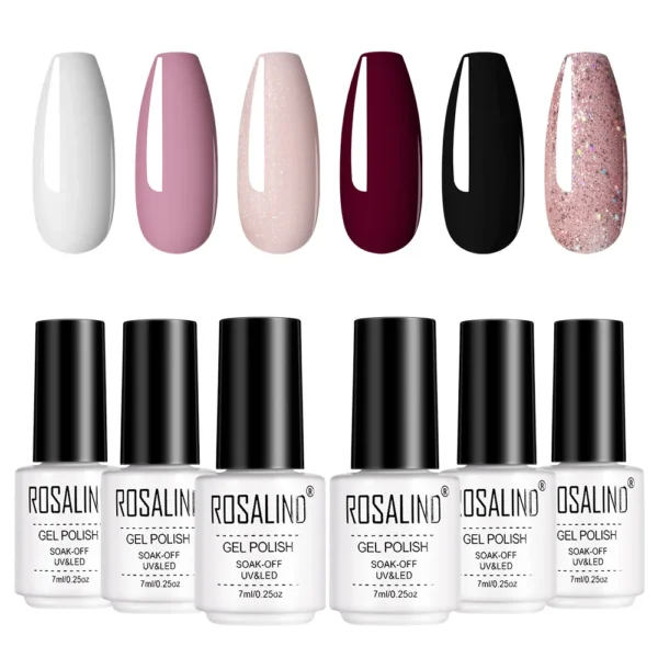 Trendy Pink Gel Nail Polish Set 6PCS Shiny UV LED Salon Kit