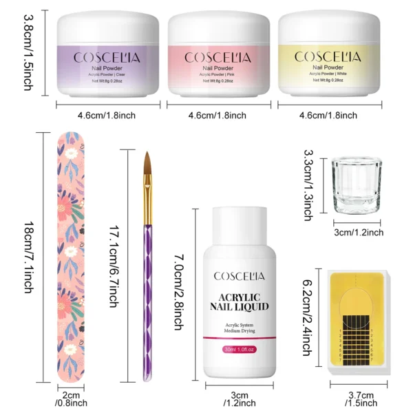 Acrylic Nails Kit with 30ML Liquid, Powder & Nail Art Brushes - Image 4