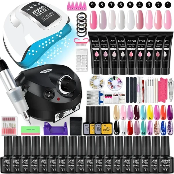 Acrylic Nails Kit Poly Gel Set With Nail Lamp Manicure Tools